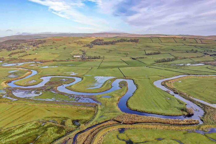 An aerial view of Long Preston floodplain.